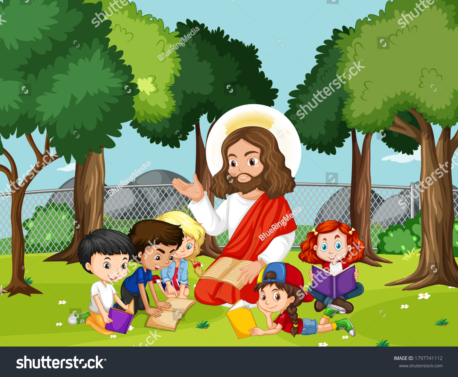 Jesus Children Park Illustration Stock Vector (Royalty Free) 1797741112 ...