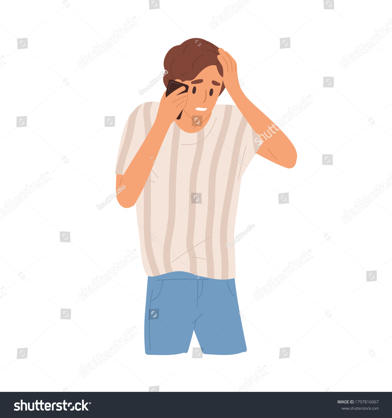 Sad Guy Holding Head Having Bad Stock Vector (Royalty Free) 1797816067 ...