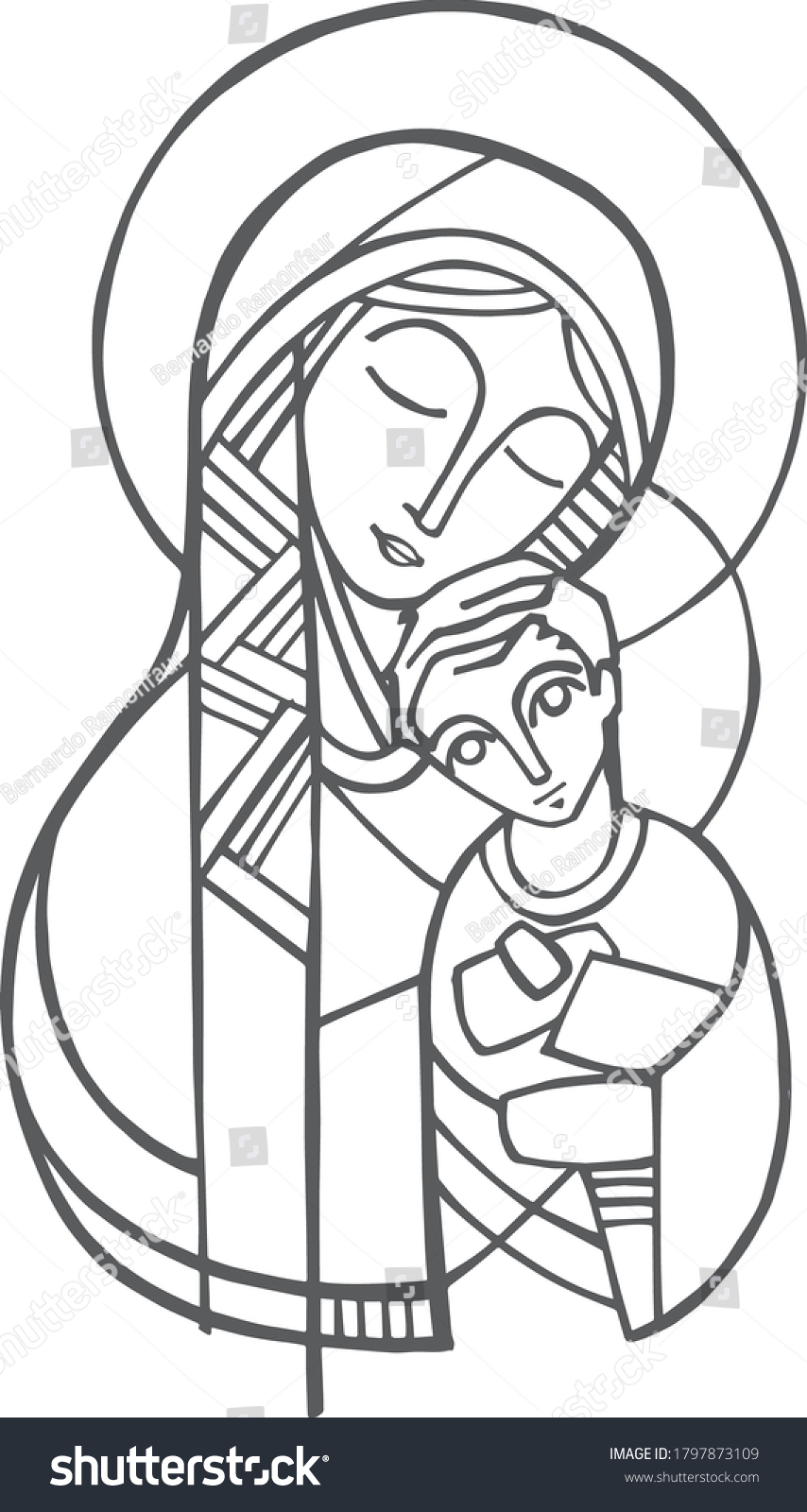 Digital Illustration Drawing Virgin Mary Jesus Stock Vector (Royalty ...