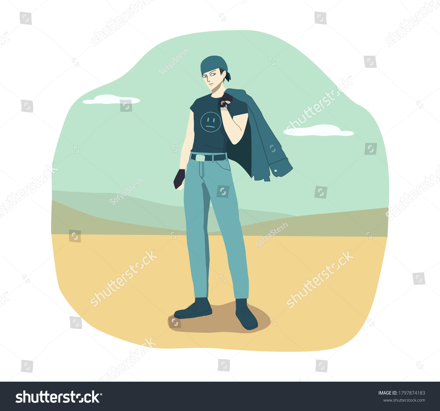 Man Standing Desert Guy Biker Clothes Stock Vector (Royalty Free ...