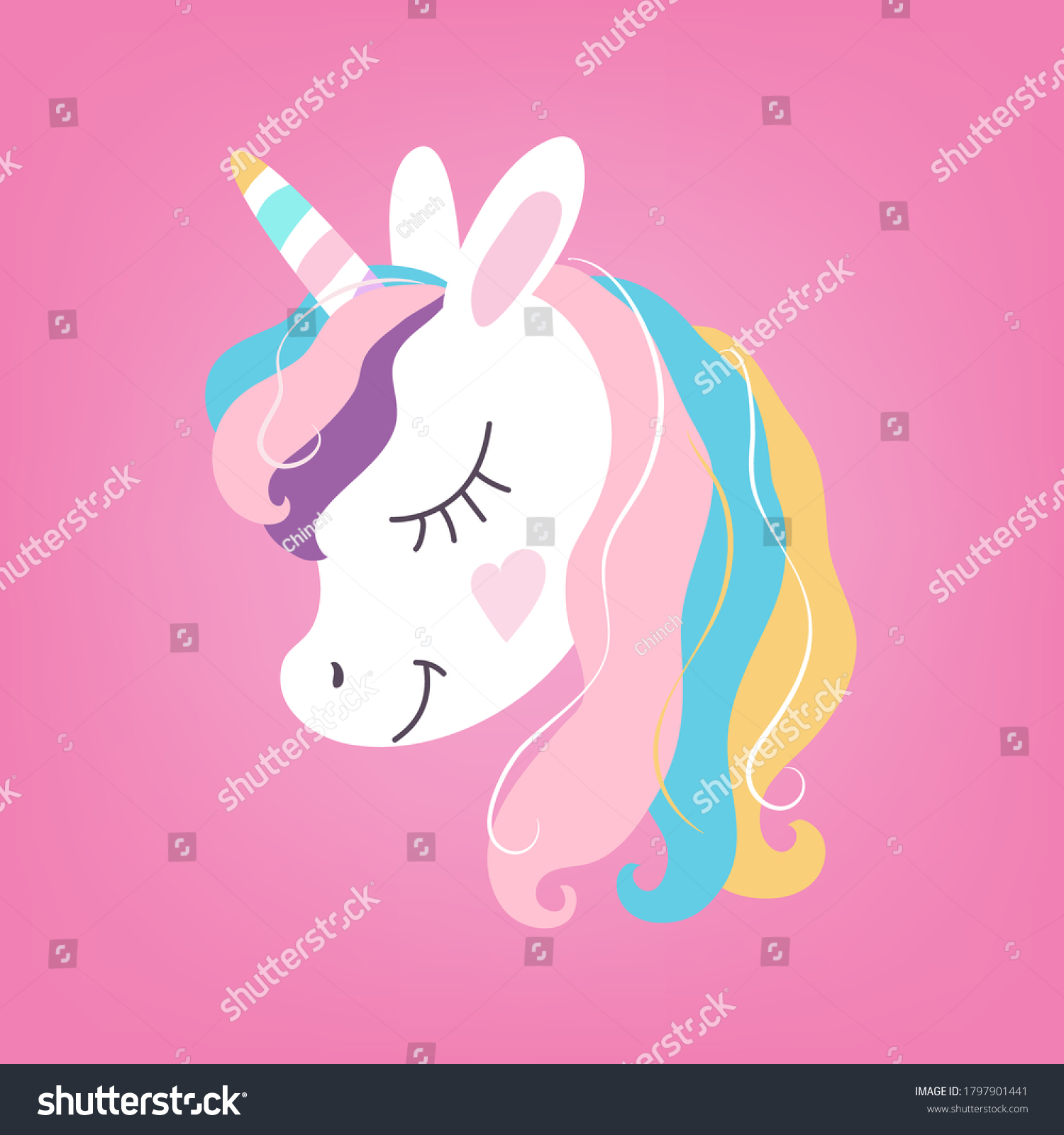 White Dreaming Unicorn Vector Head On Stock Vector (Royalty Free ...