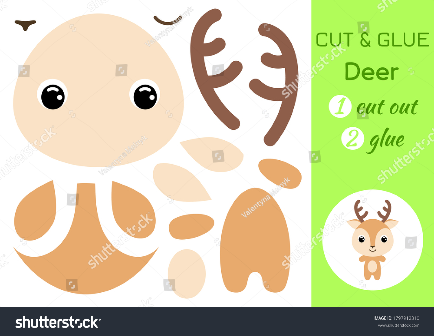 Cut Glue Baby Deer Education Developing Stock Vector (Royalty Free ...