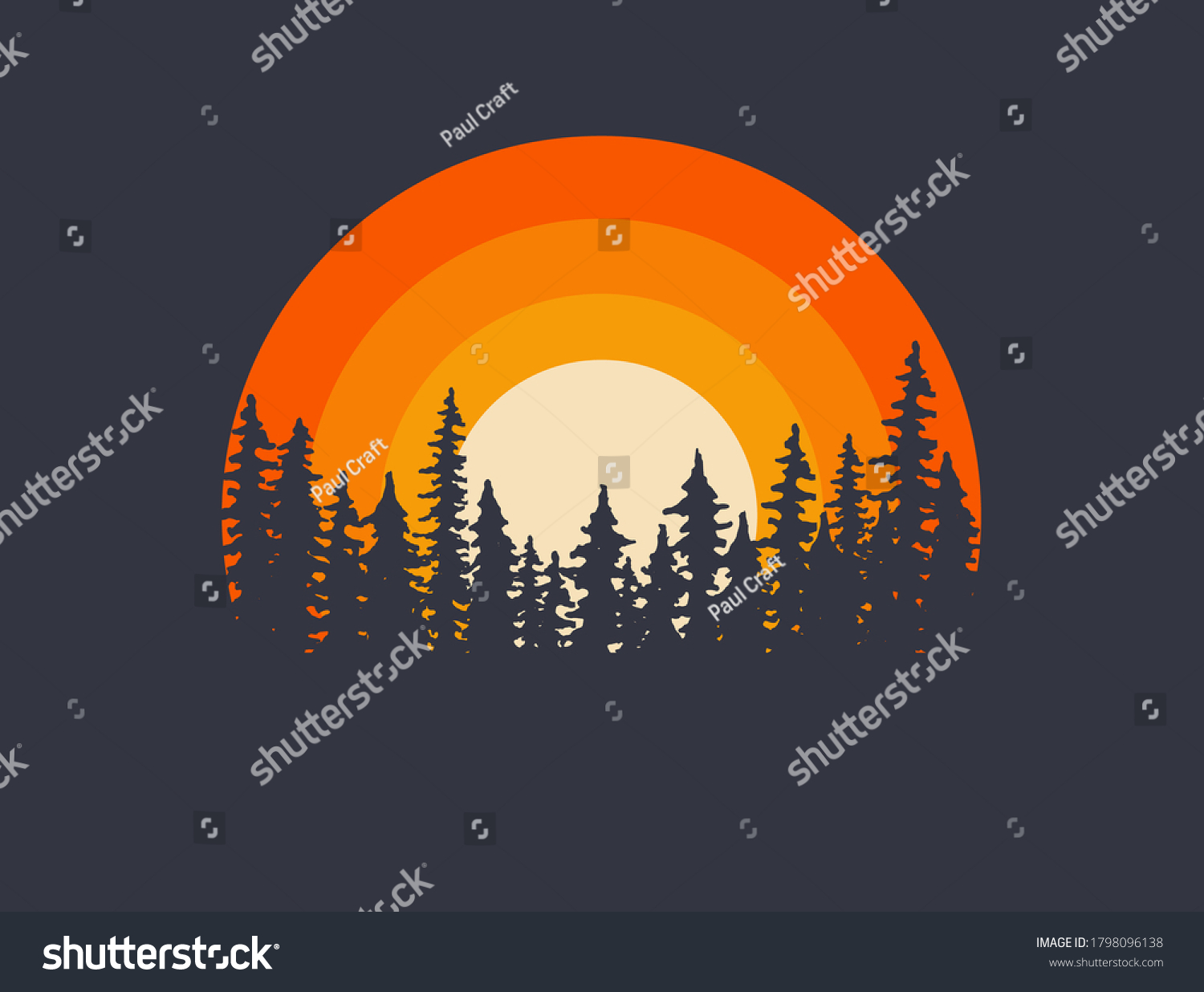 Forest Landscape Trees Silhouettes Sunset On Stock Vector (Royalty Free ...