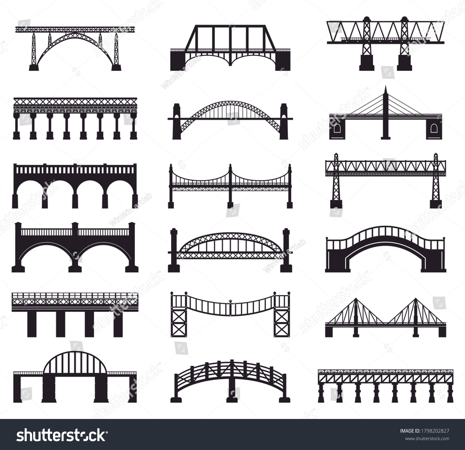 Bridge Construction Silhouette River Bridge Architecture Stock ...