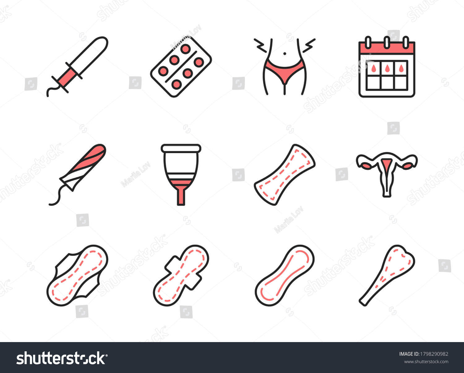 Menstruation Line Flat Icon Set Can Stock Vector Royalty Free Shutterstock