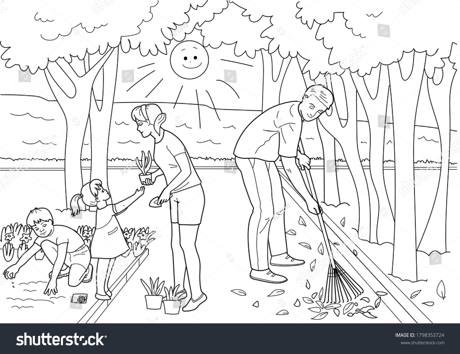 Park Family Coloring Work Cleaning Territory Stock Vector (Royalty Free ...