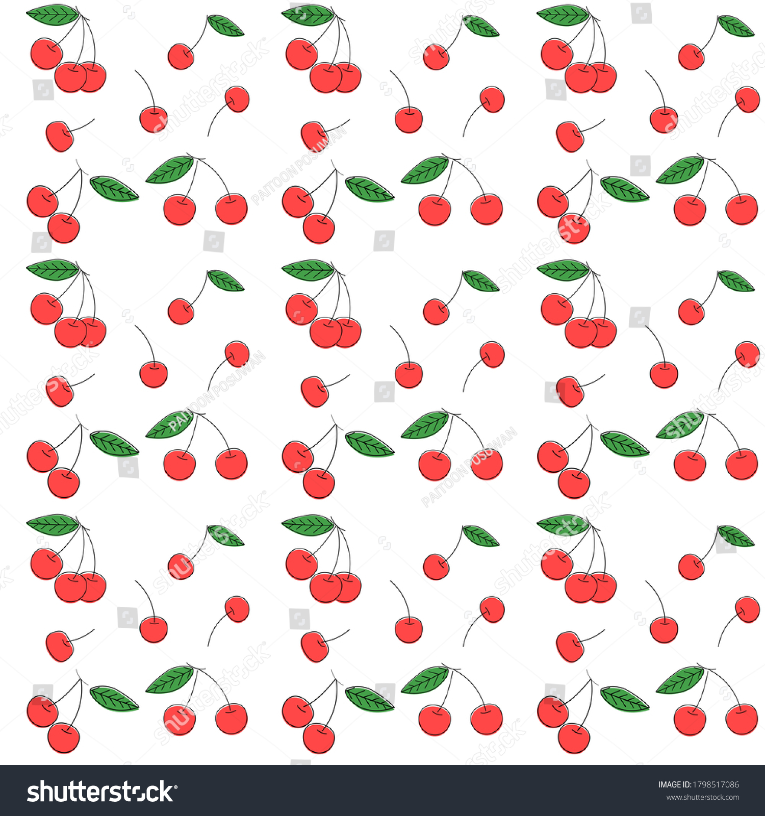 Red Cherry Pattern On White Background Stock Vector (Royalty Free ...