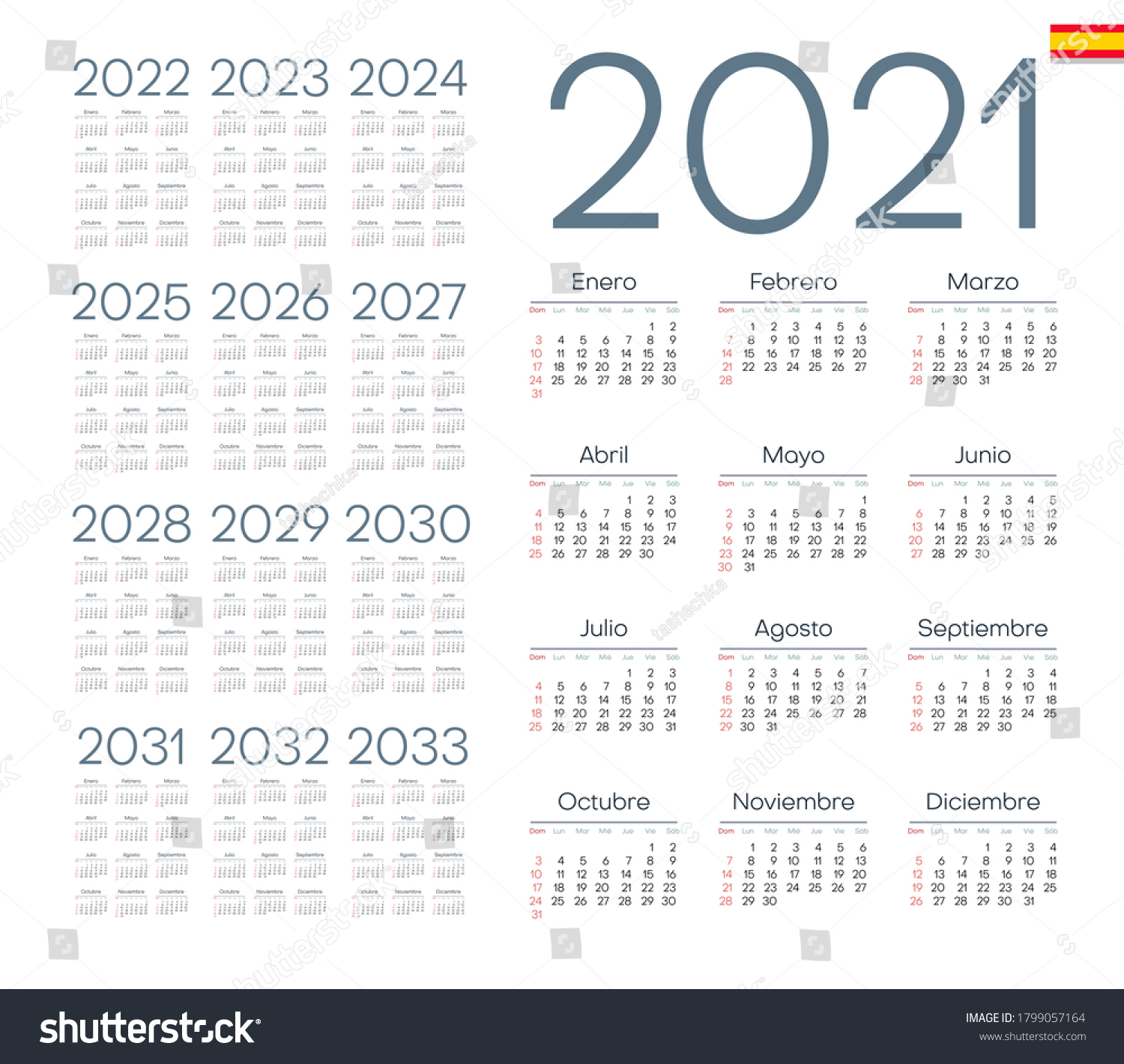 Spanish Calendar 2021 2033 On White Stock Vector (Royalty Free ...