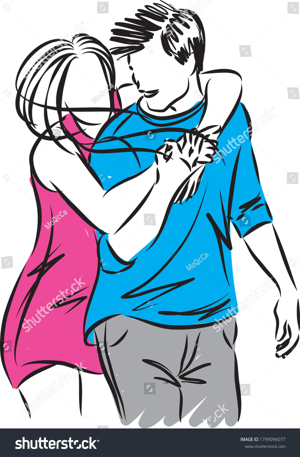 Cute Couple Man Woman Hugging Vector Stock Vector Royalty Free