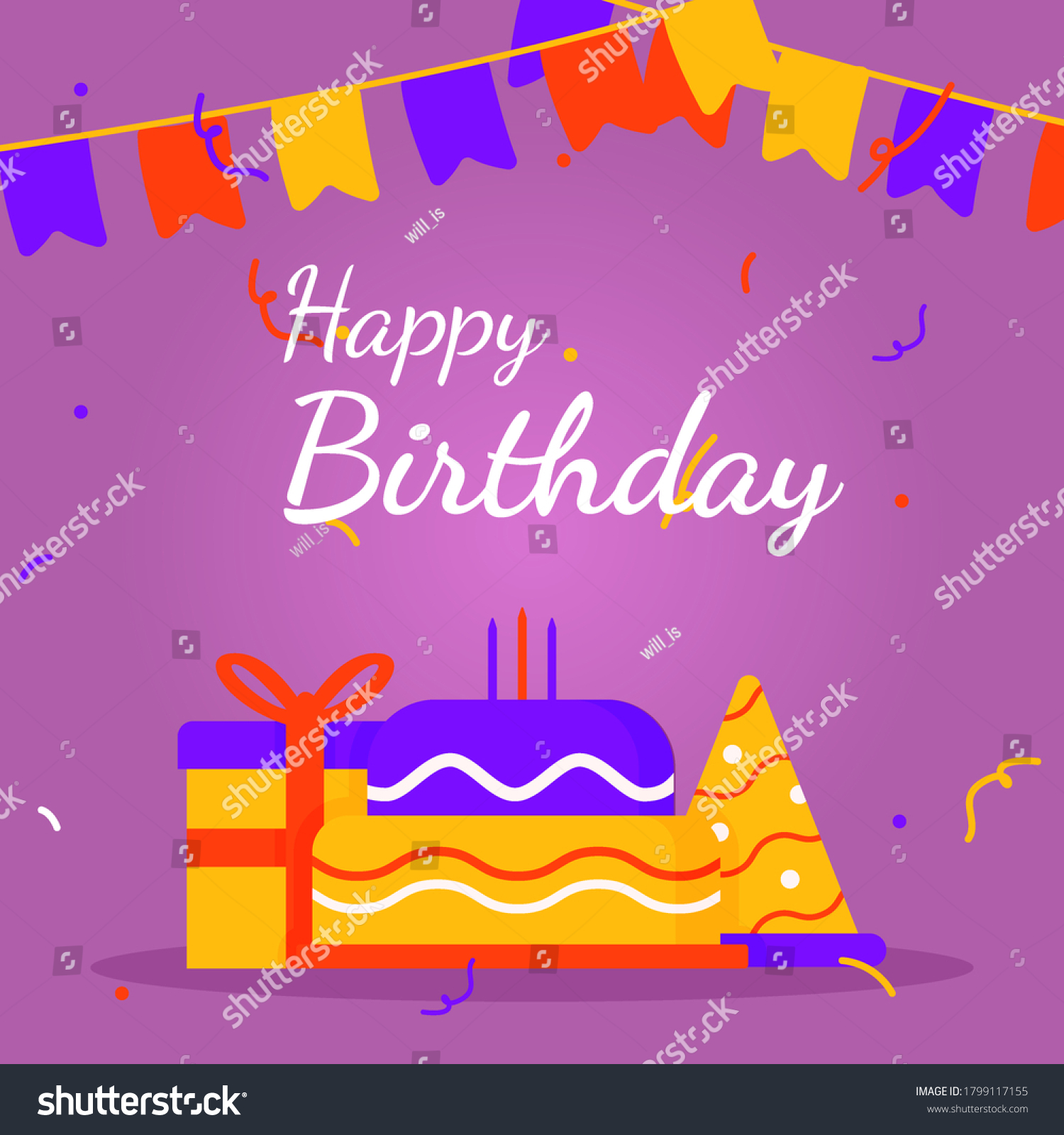 Greeting Happy Birthday Banner Square Social Stock Vector (Royalty Free ...