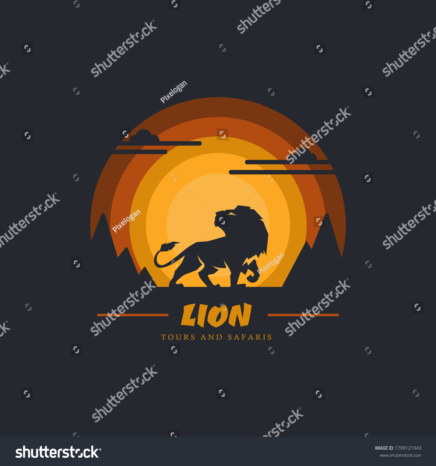 Lion Cliff Mountain Sky Background Design Stock Vector (Royalty Free ...