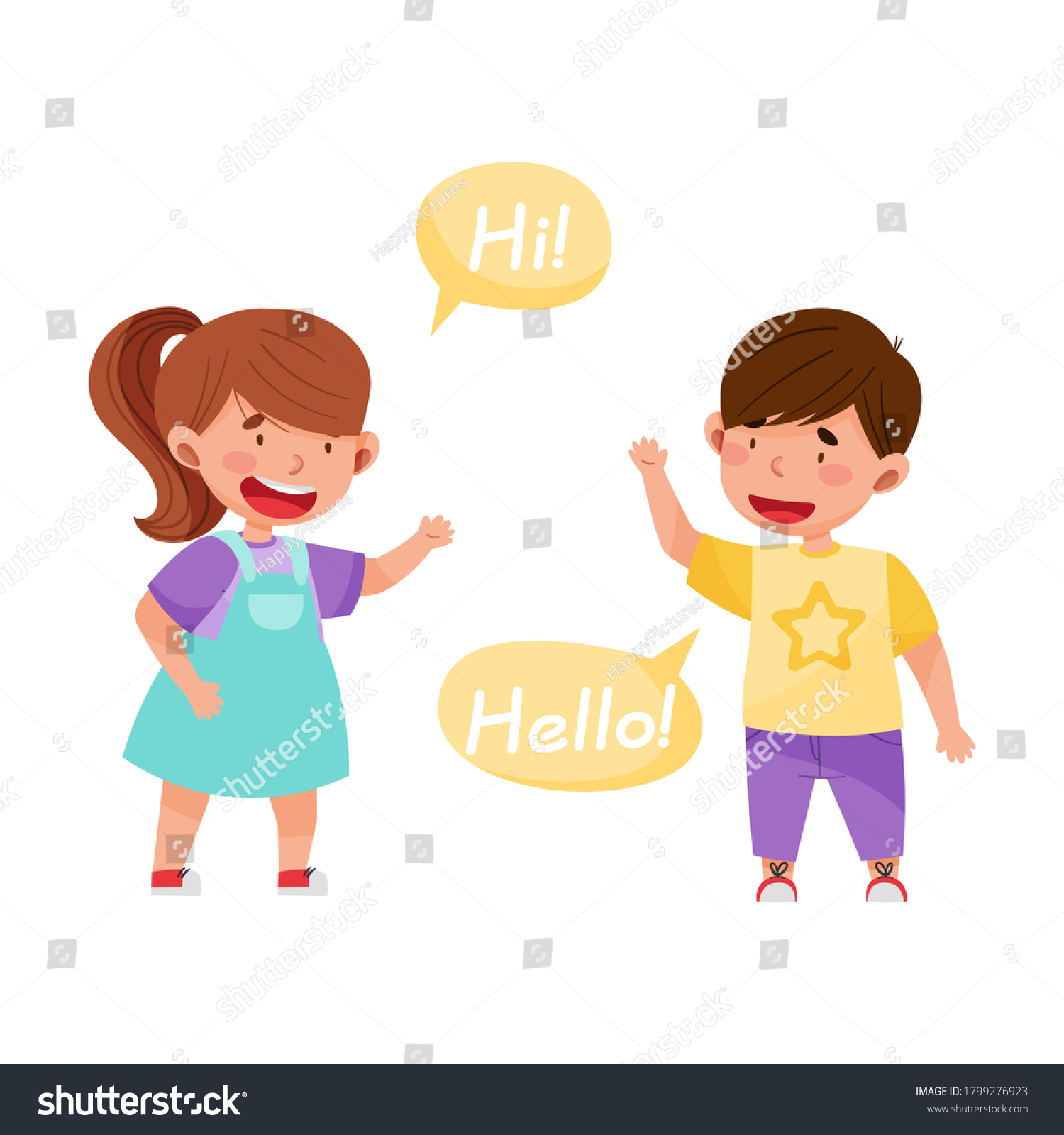 Cheerful Boy Girl Saying Hello Each Stock Vector (Royalty Free ...