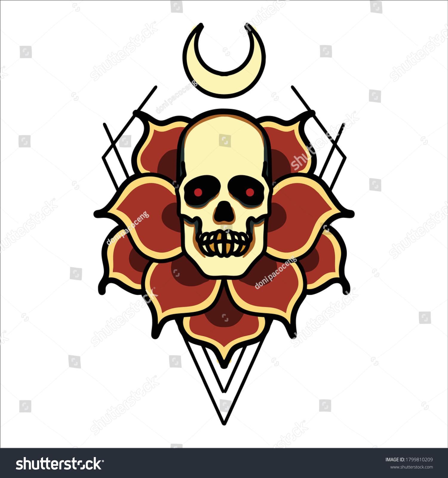 Skull Rose Tattoo Vector Design Illustration เวกเตอร์สต็อก ปลอดค่าลิขสิทธิ์ 1799810209 