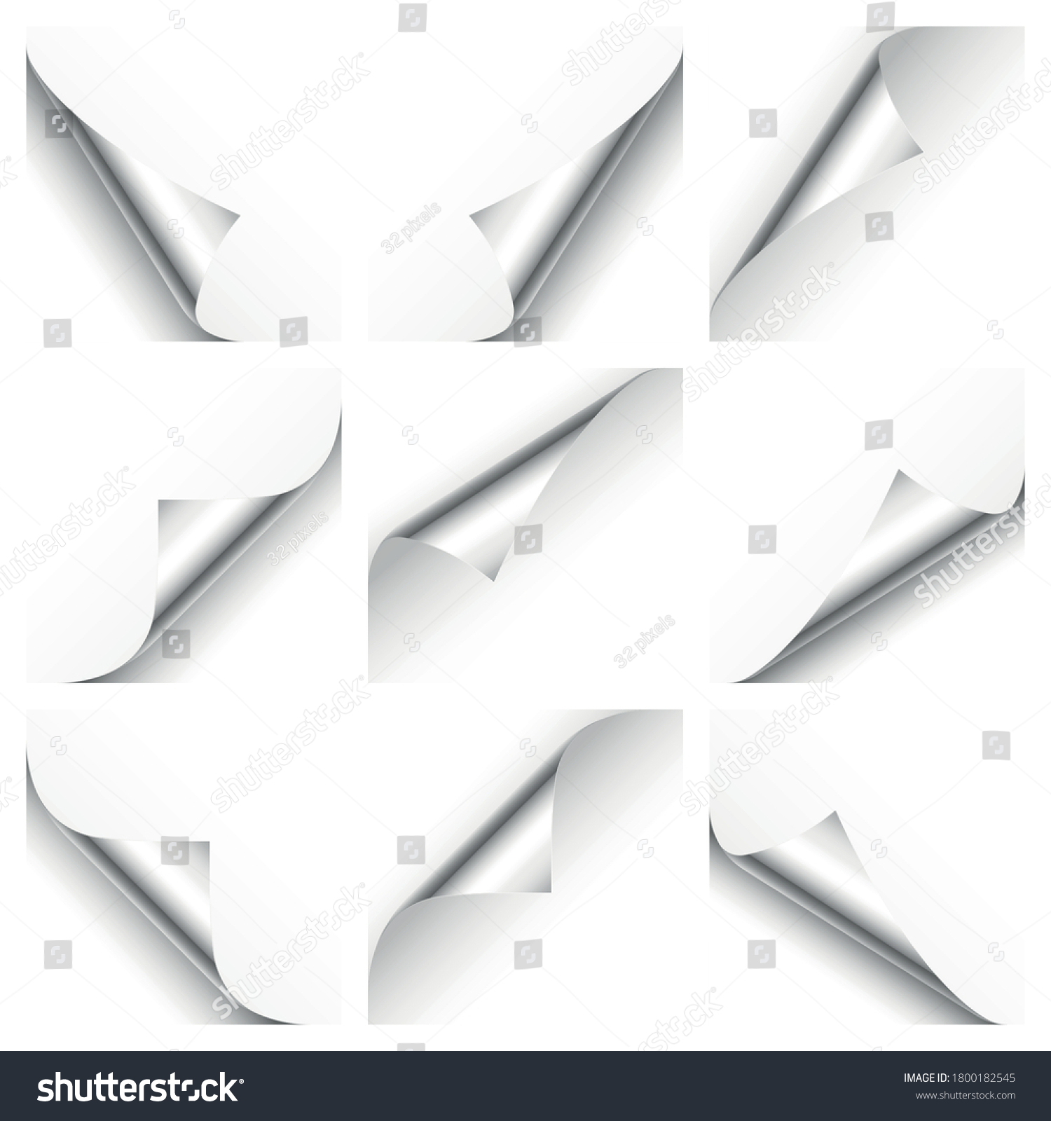 Realistic Silver Curled Page Corner Set Stock Vector (Royalty Free ...