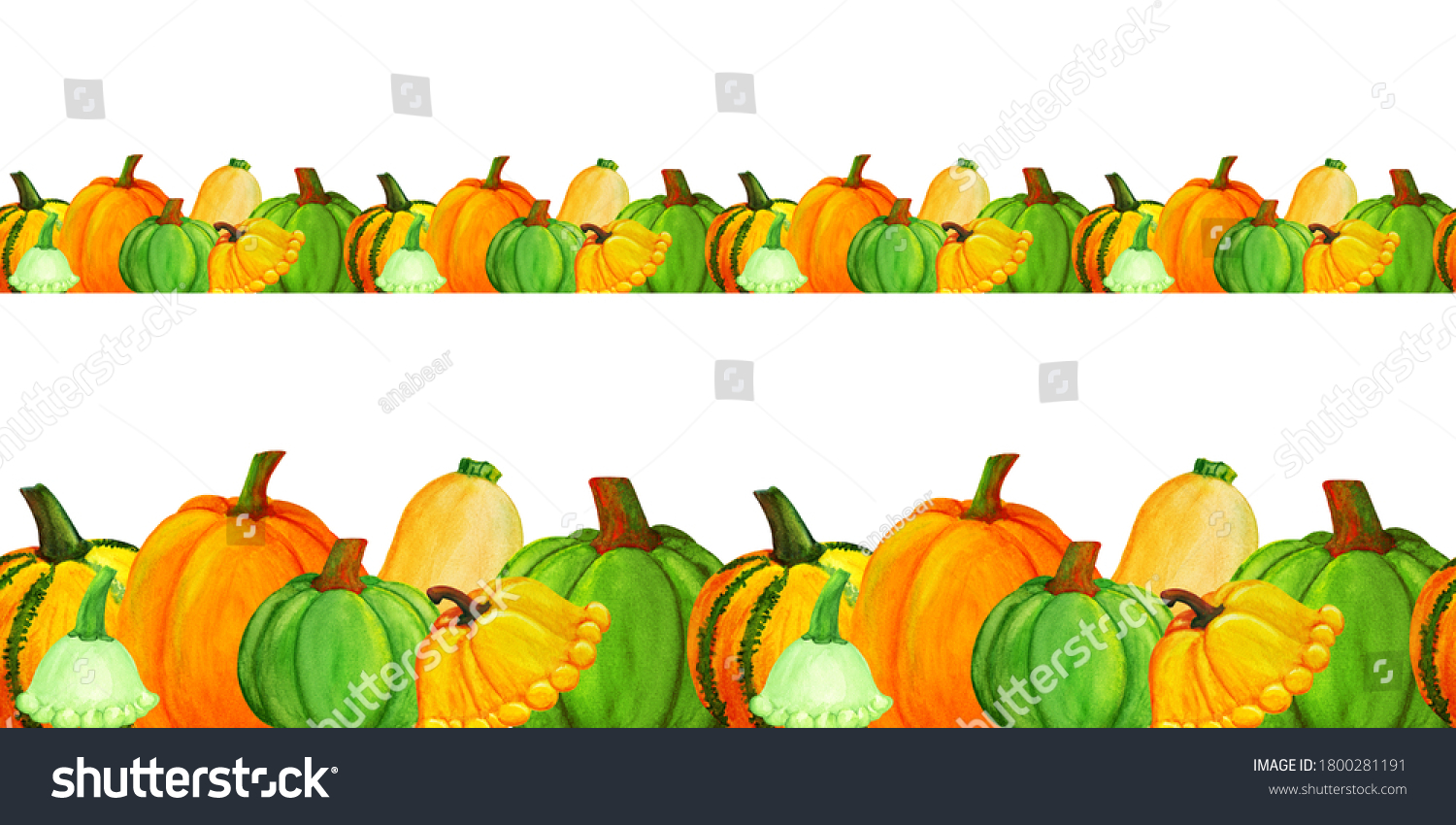 Watercolor Pumpkin Seamless Border Easy Edit Stock Illustration