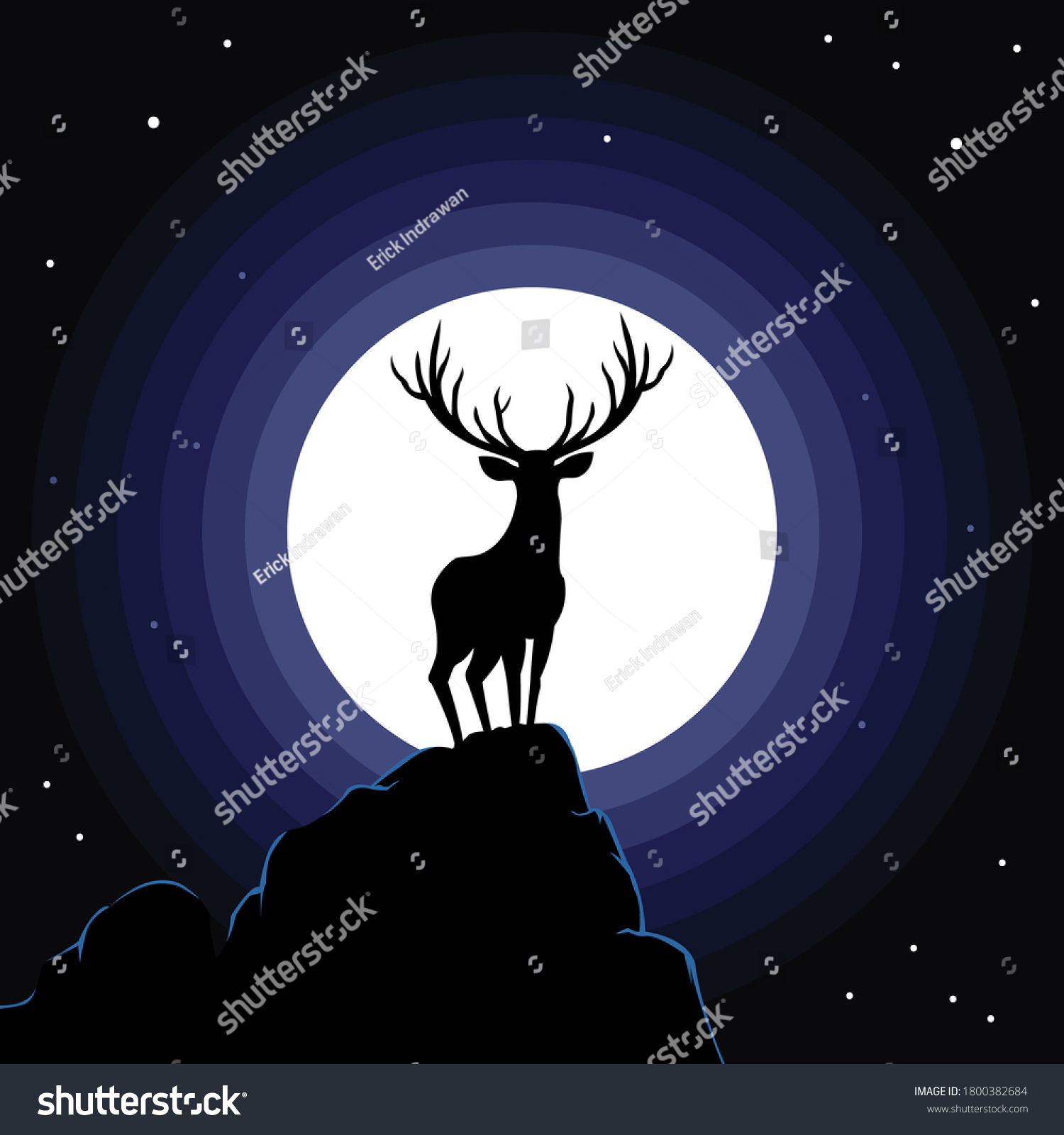 Silhouette Deer Night Moon Background Stock Vector (Royalty Free ...