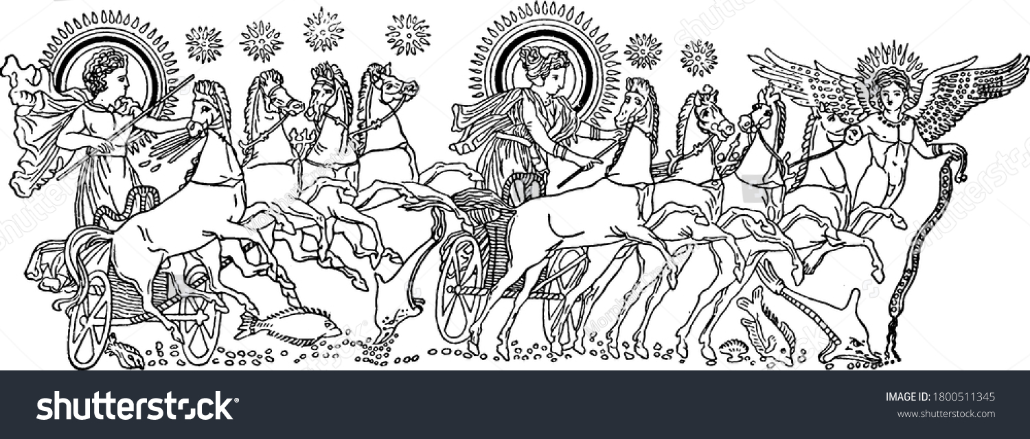 Бог Гелиос на колеснице рисунок