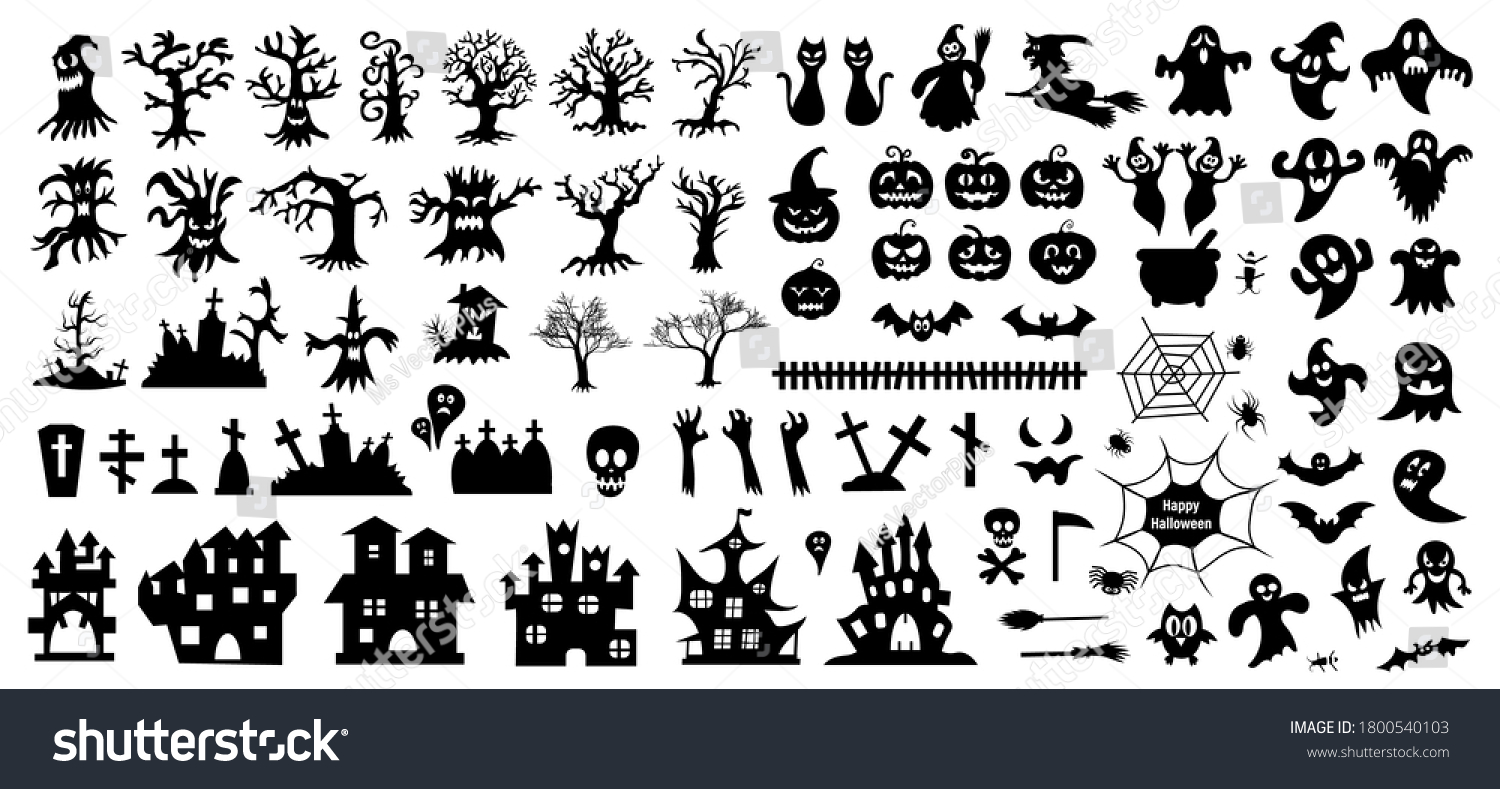 Set Silhouettes Halloween On White Background Stock Vector (Royalty ...