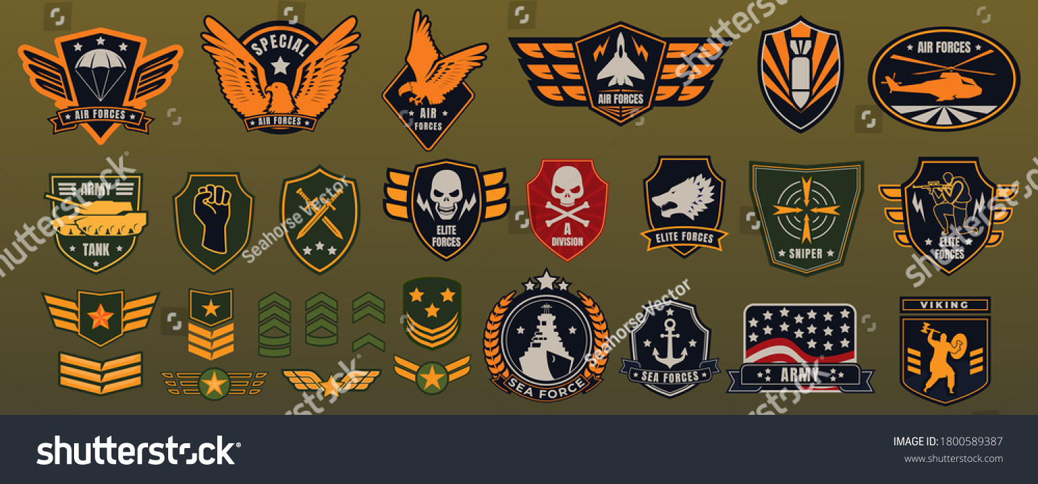 Army Military Badge Vector Illustration Set Stock Vector (Royalty Free ...