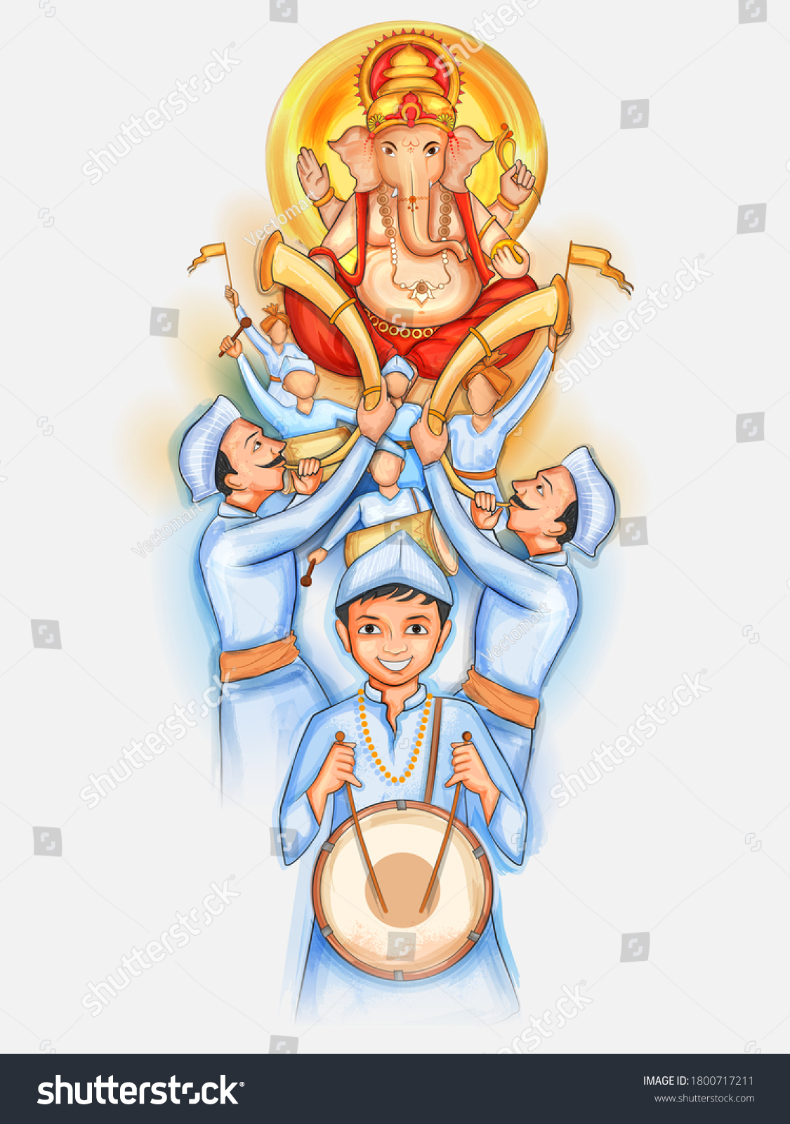 Illustration Indian People Celebrating Lord Ganpati Stock Vector ...