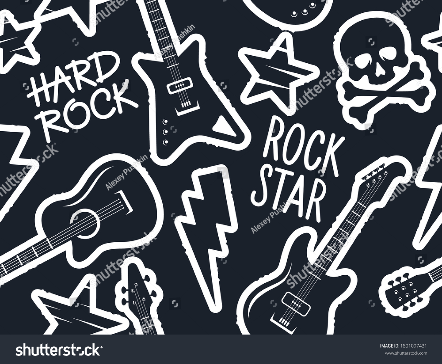 Trendy Musical Seamless Pattern Guitars Skull Stock Vector (Royalty ...