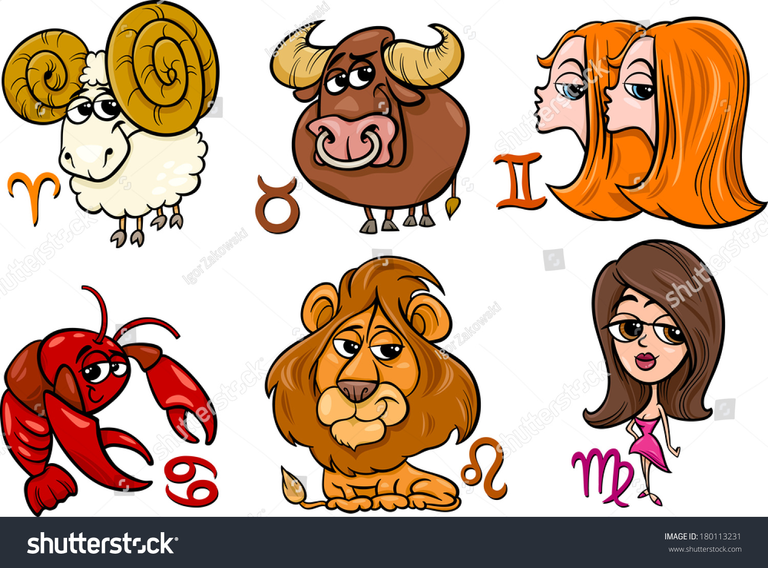 Cartoon Vector Illustration Horoscope Zodiac Signs Stock Vector Cartoon Vector Illustration Horoscope Zodiac Signs Stock Vector
