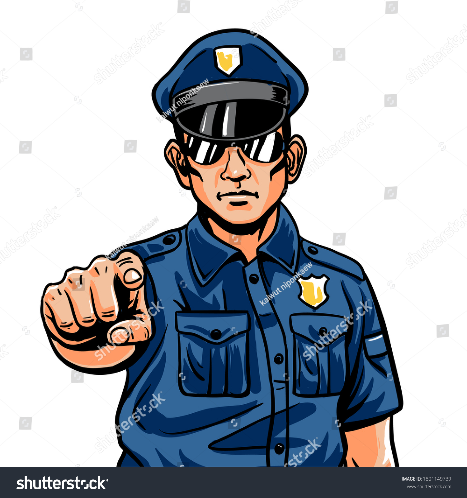 Serious Cartoon Police Officer Policeman Sunglasses Stock Vector ...