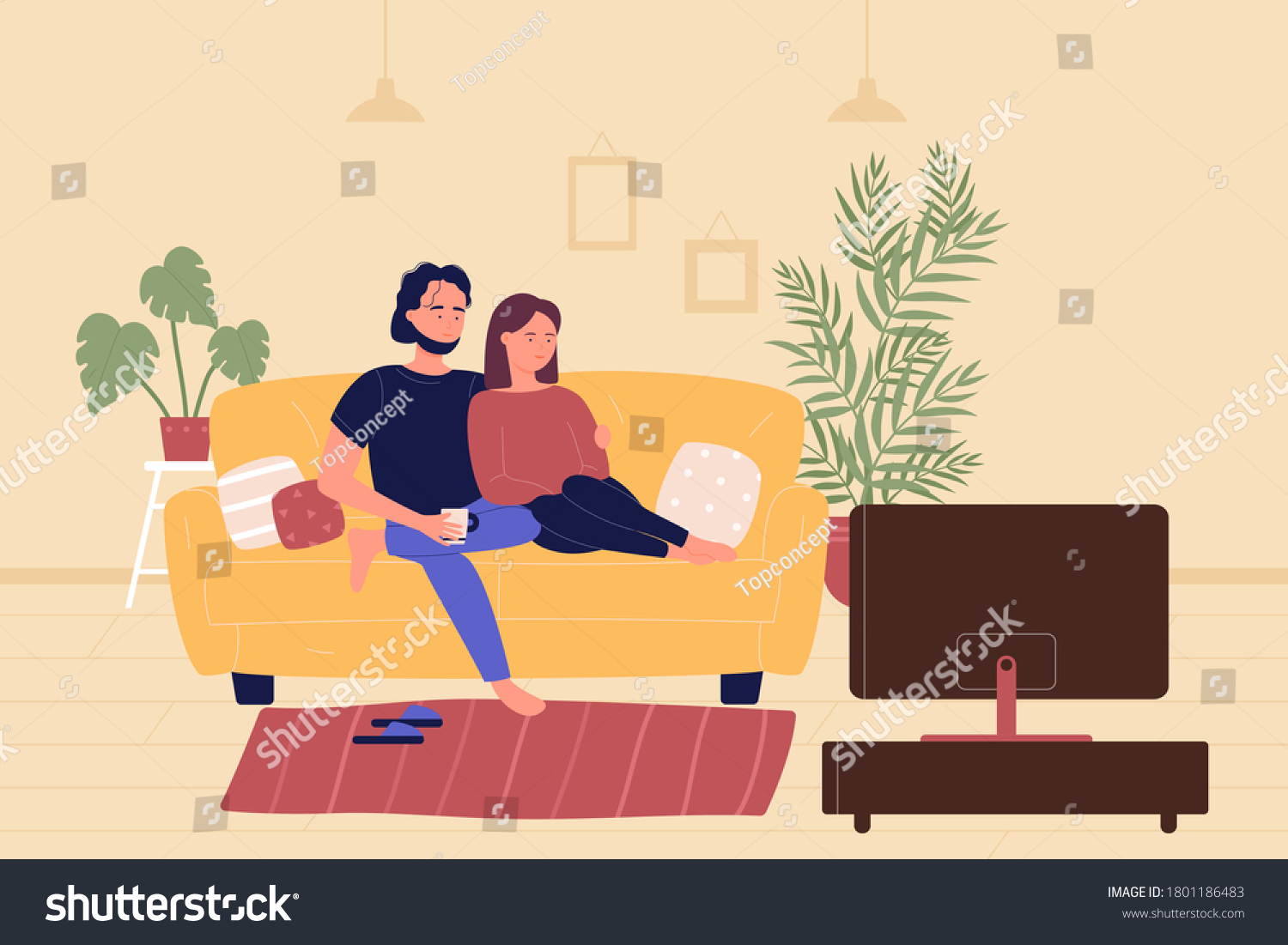 Пара на диване иллюстрация