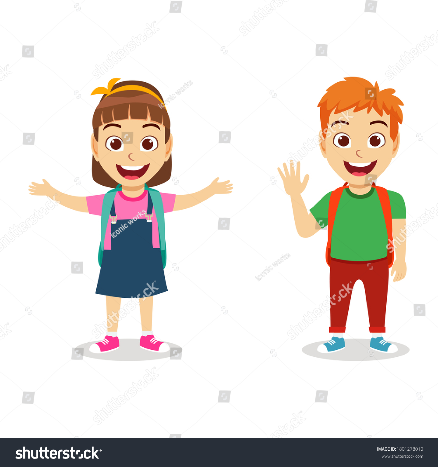 Happy Cute Kid Two School Boy Stock Vector (Royalty Free) 1801278010 ...