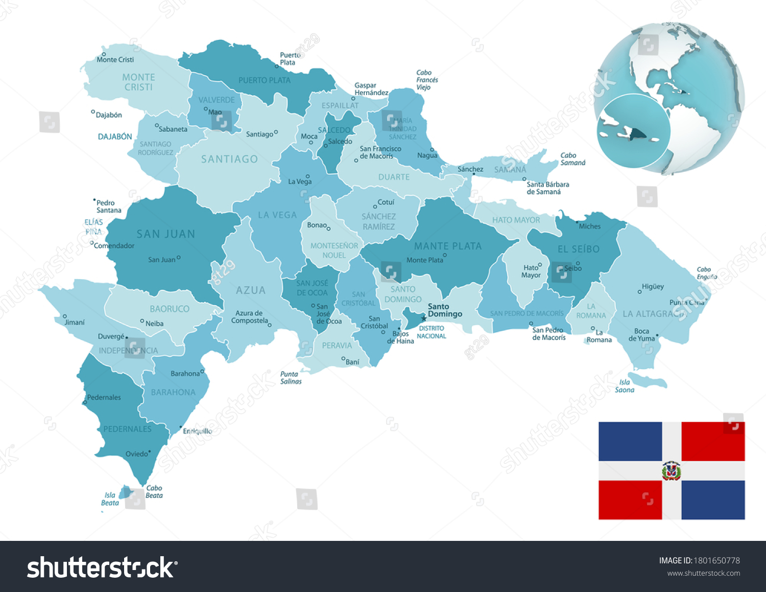 Dominican Republic Administrative Bluegreen Map Country Stock Vector ...