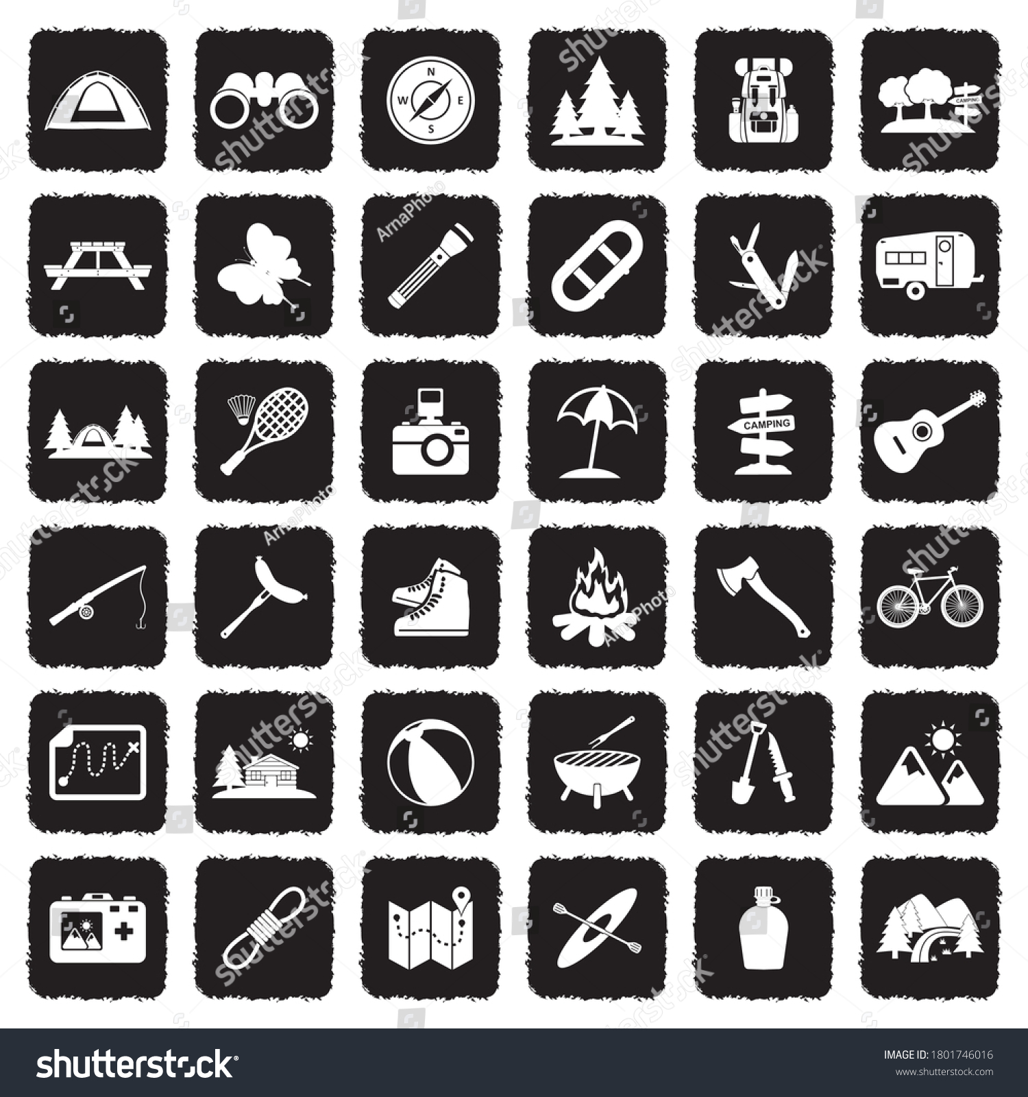 Camping Icons Grunge Black Flat Design Stock Vector (Royalty Free ...