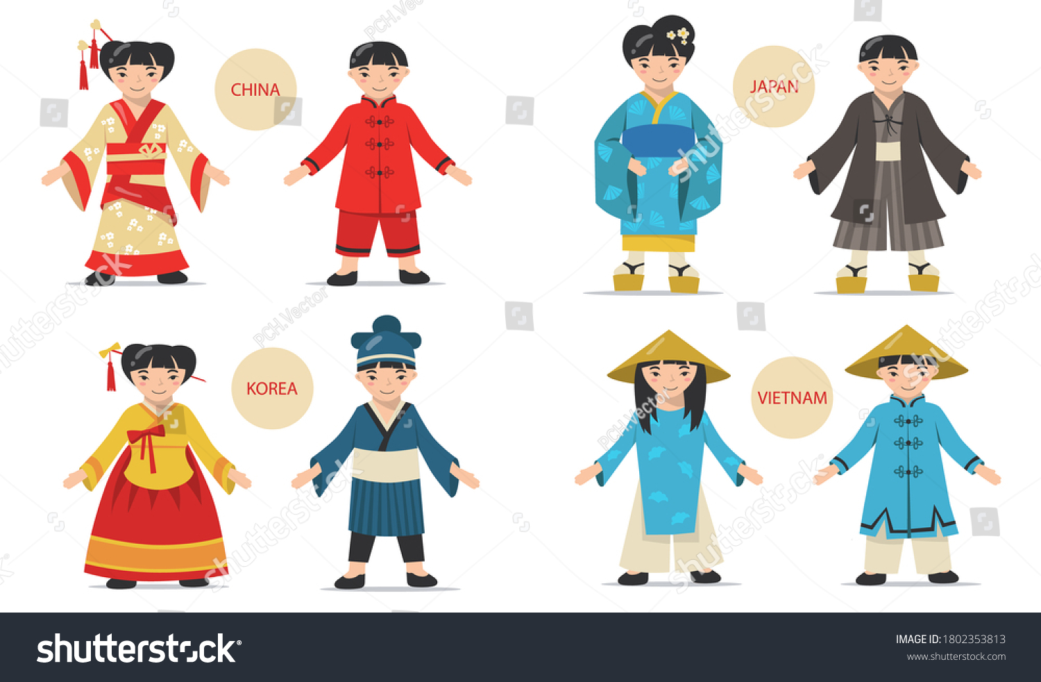 Traditional Asian Couples Set Cartoon Chinese Stock Vector (Royalty ...