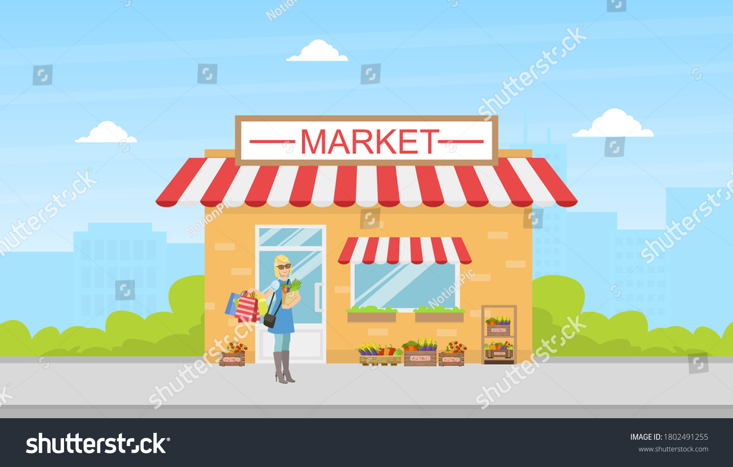 Young Woman Standing Front Store Building Stock Vector (Royalty Free ...