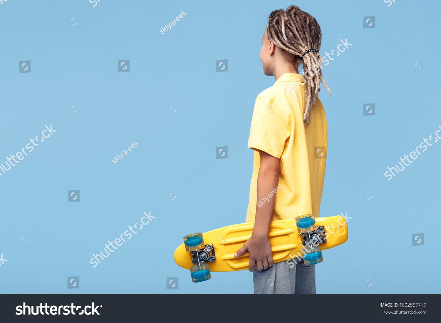 Stylish Little Boy African Dreads Skateboard Stock Photo 1802557717 