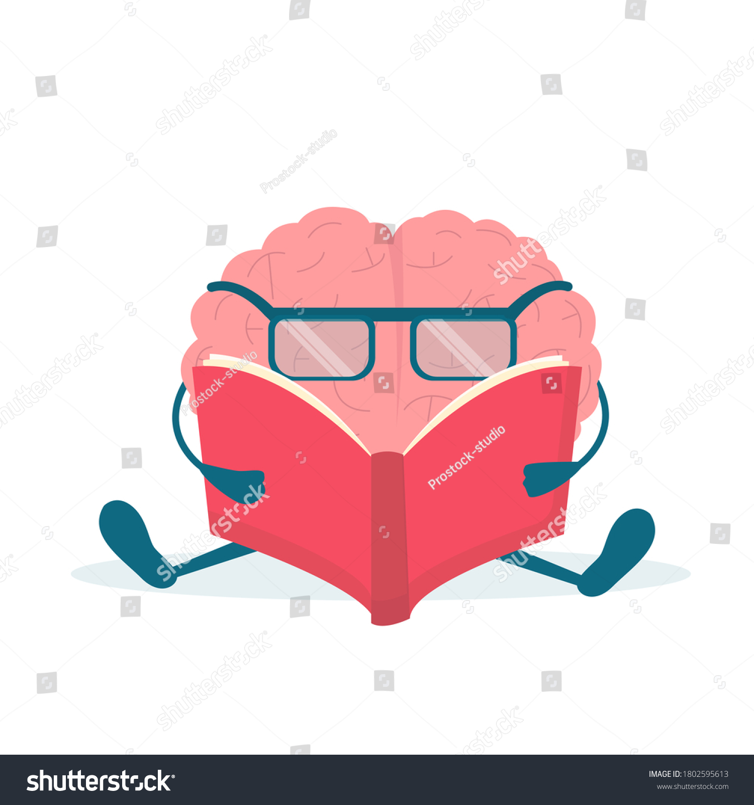 Cute Brain Character Reading Book Sitting Stock Vector (Royalty Free ...