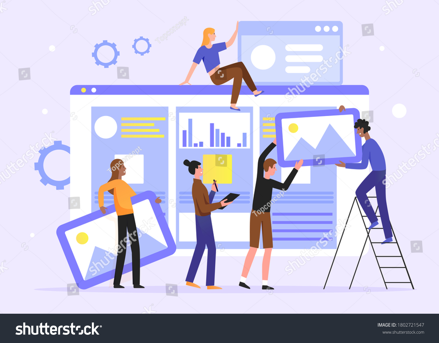 Teamwork Develop Social Media Content Vector Stock Vector (Royalty Free ...