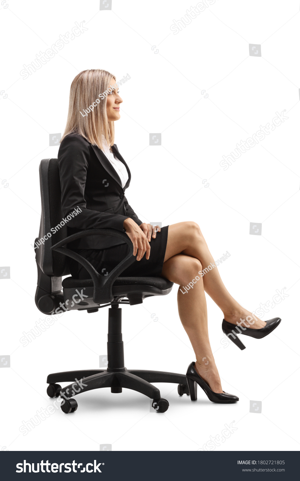 Profile Shot Young Woman Sitting Office Stock Photo 1802721805 ...