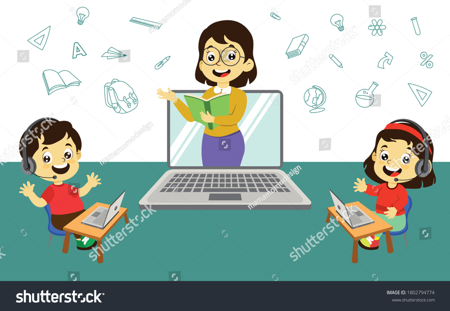 Happy Excited Students Learning Using Laptop Stock Vector (Royalty Free ...