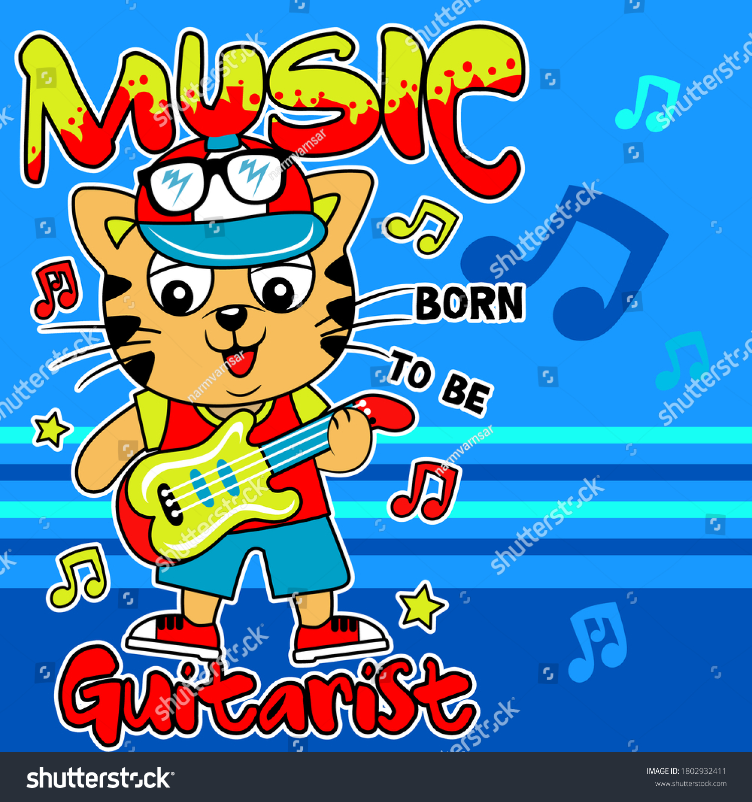 Cat Playing Guitar Cute Cartoon On Stock Vector Royalty Free Shutterstock