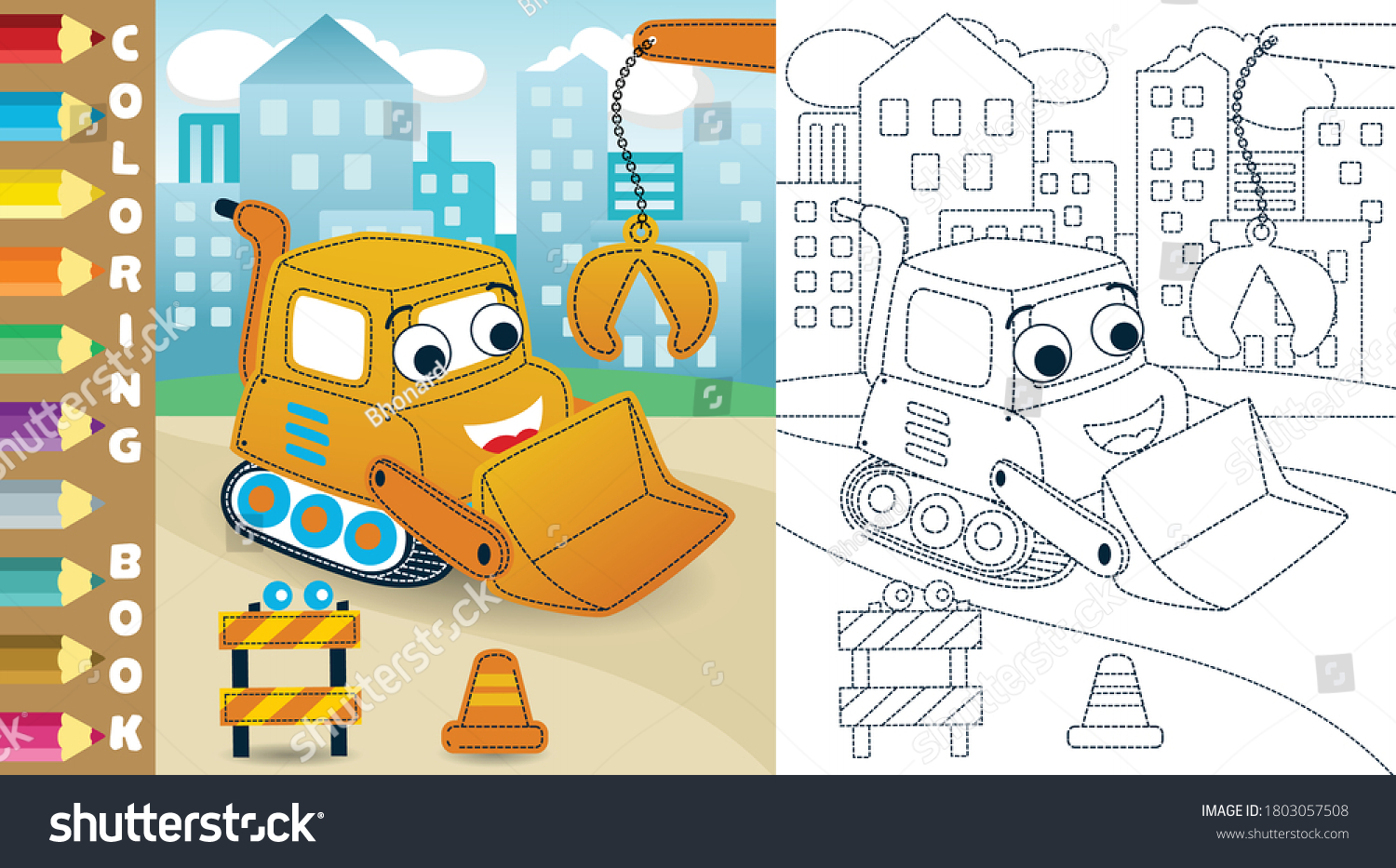 Coloring Page Book Funny Bulldozer Cartoon Stock Vector (Royalty Free ...