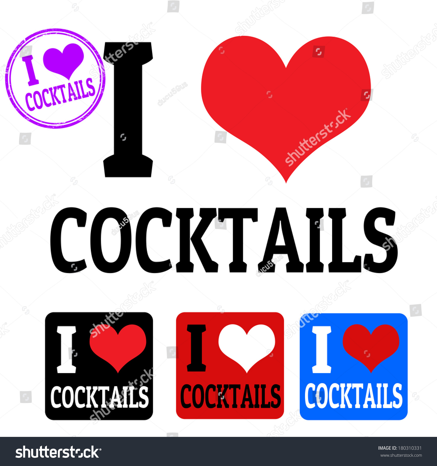 Love Cocktails Sign Labels On White Stock Vector Royalty Free 180310331 Shutterstock