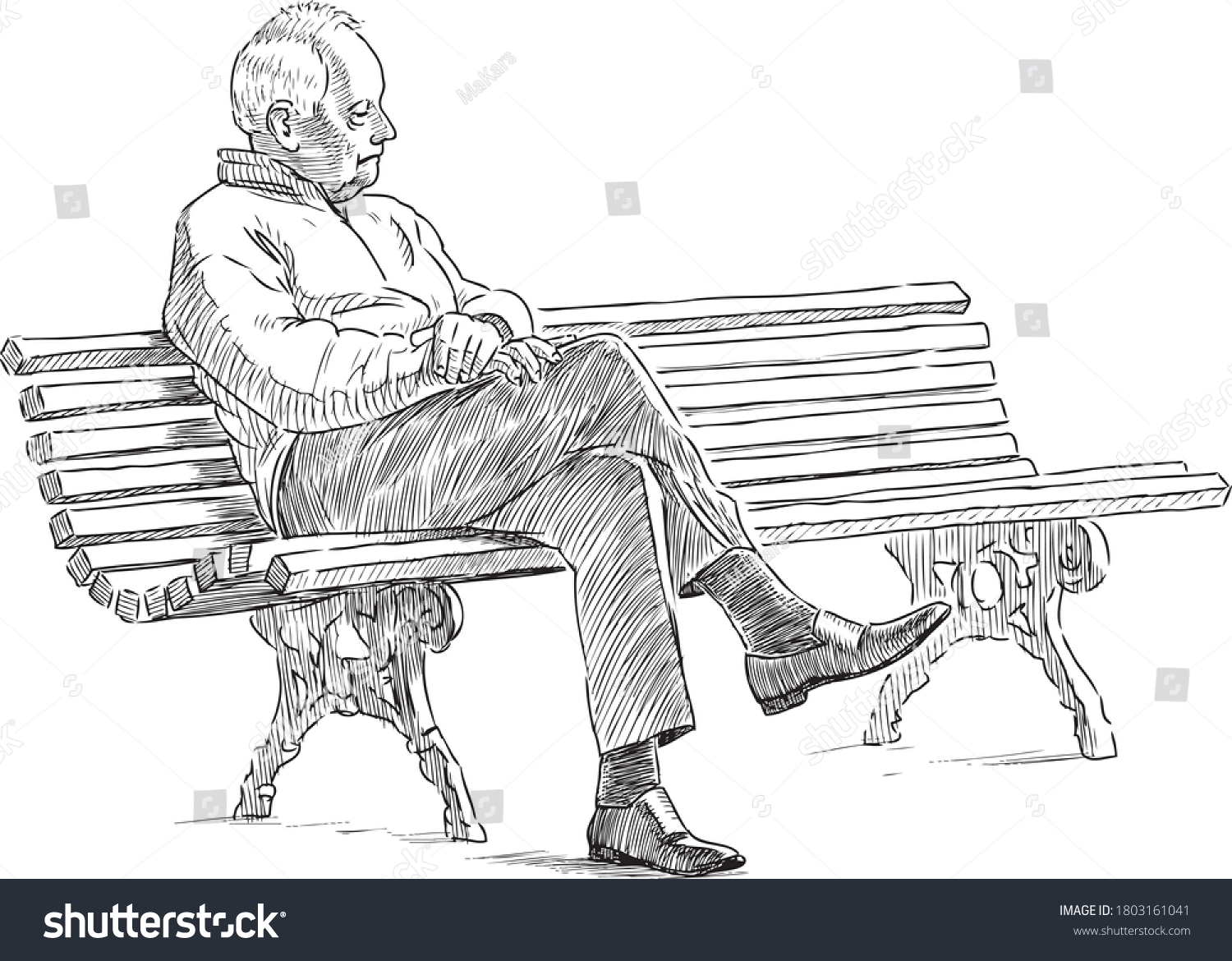 Sketch Lonely Old Man Sitting Brooding Stock Vector (Royalty Free ...