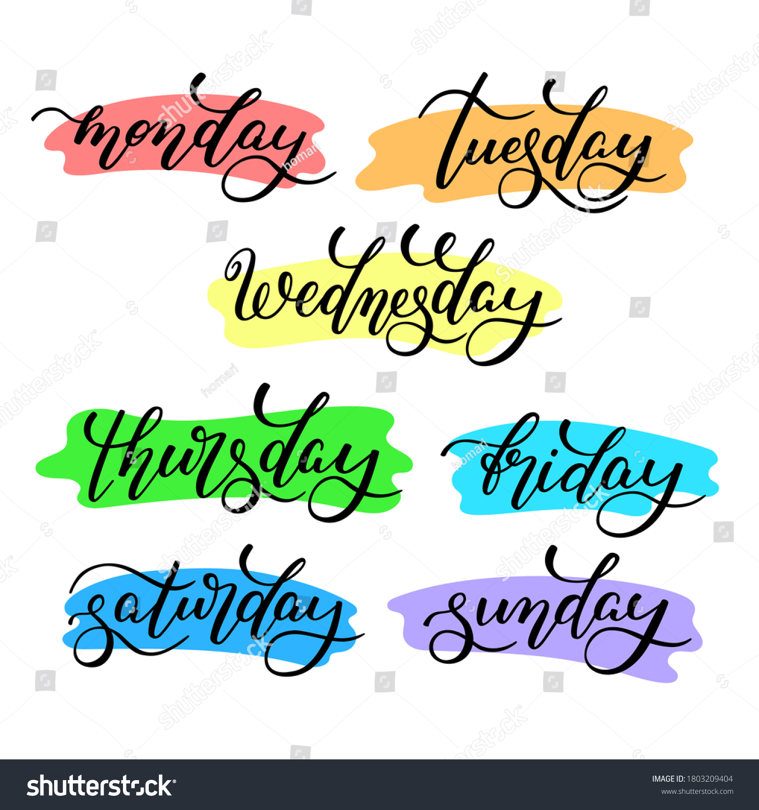 Lettering Days Week Monday Tuesday Wednesday Stock Vector (Royalty Free ...