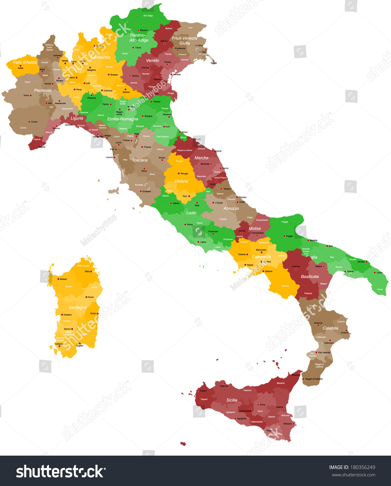 Detailed Colored Map Italy All Provinces Stock Vector (Royalty Free ...