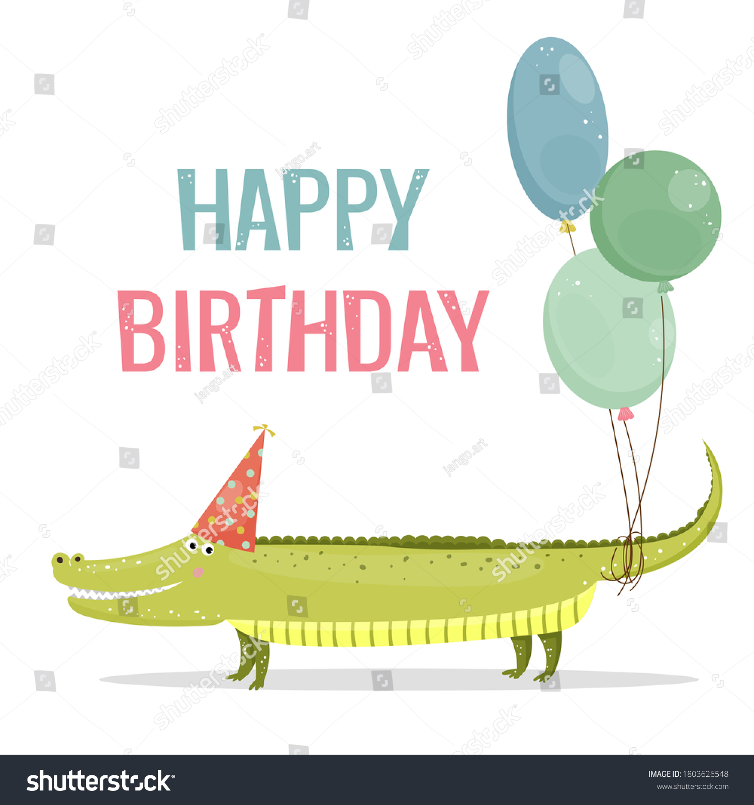 Happy Birthday Card Design Cute Crocodile Stock Vector (Royalty Free ...