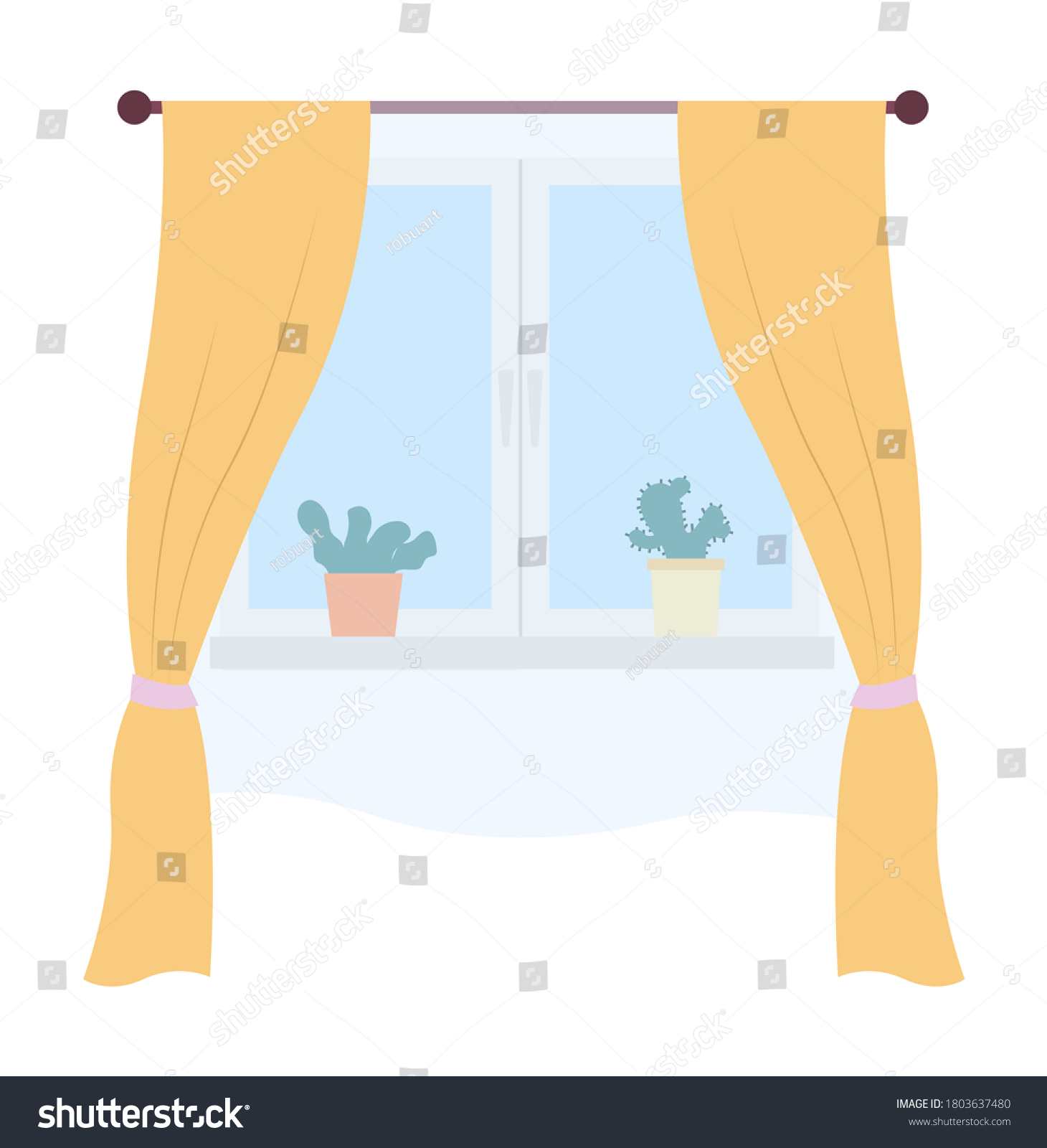 Illustration Living Room Window Yellow Curtains Stock Vector (Royalty ...