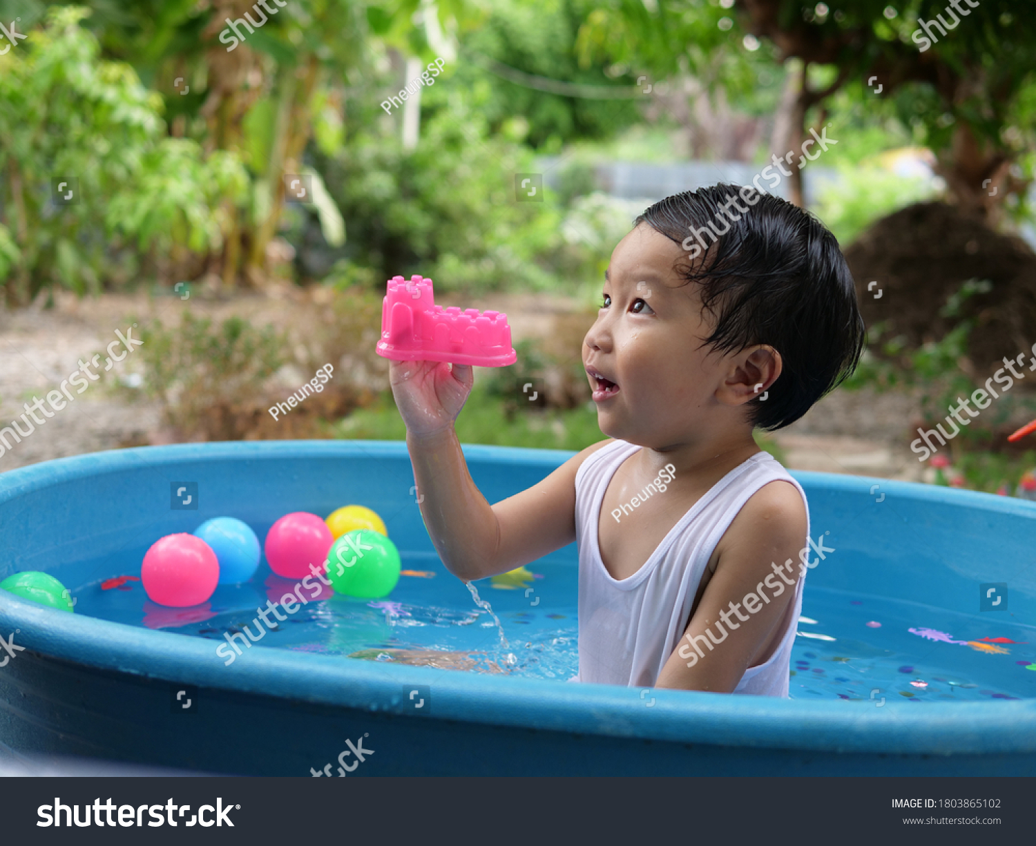 Asian Cute Child Boy Playing Water Stock Photo 1803865102 Shutterstock