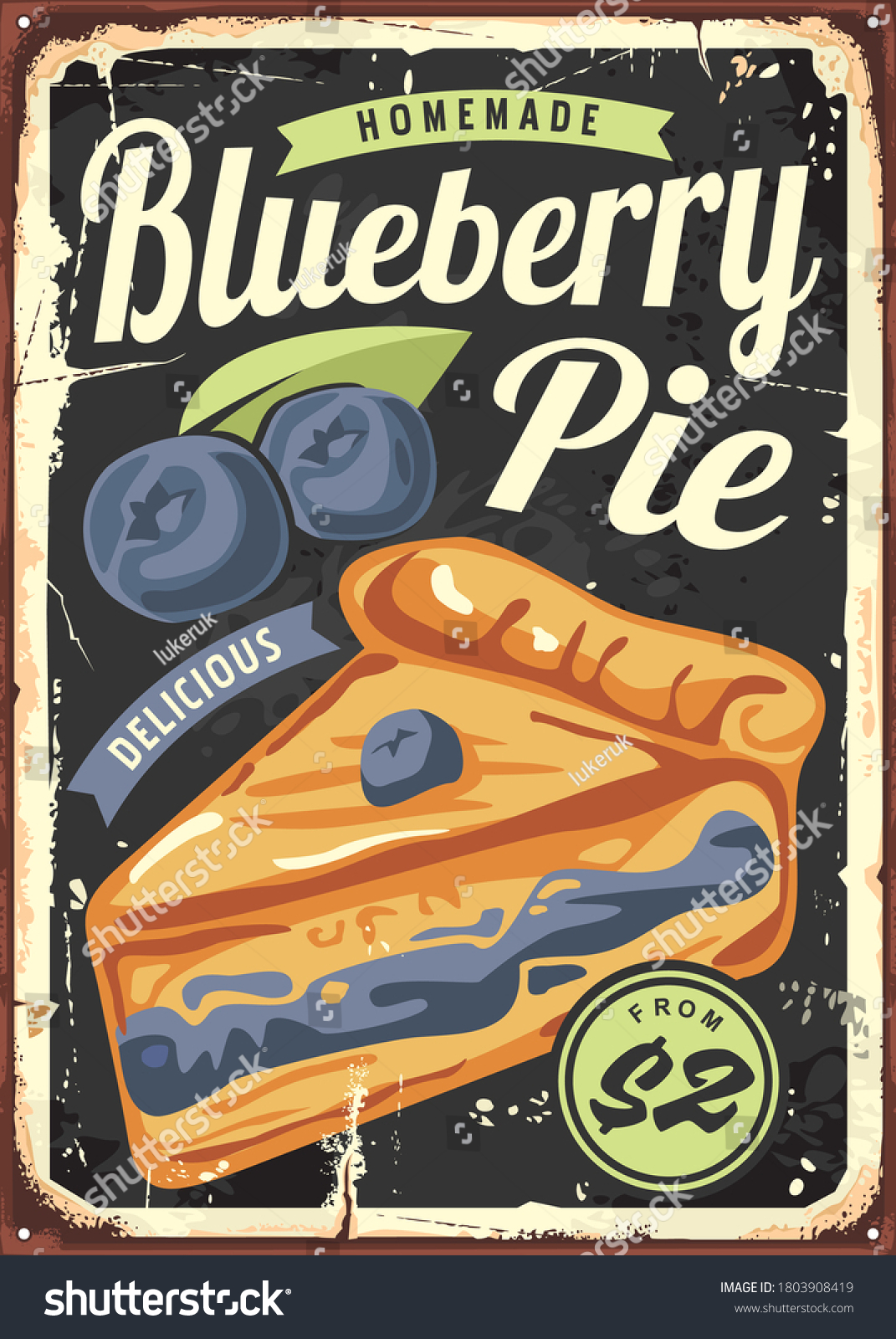 Retro pie. Blueberry pie vector.