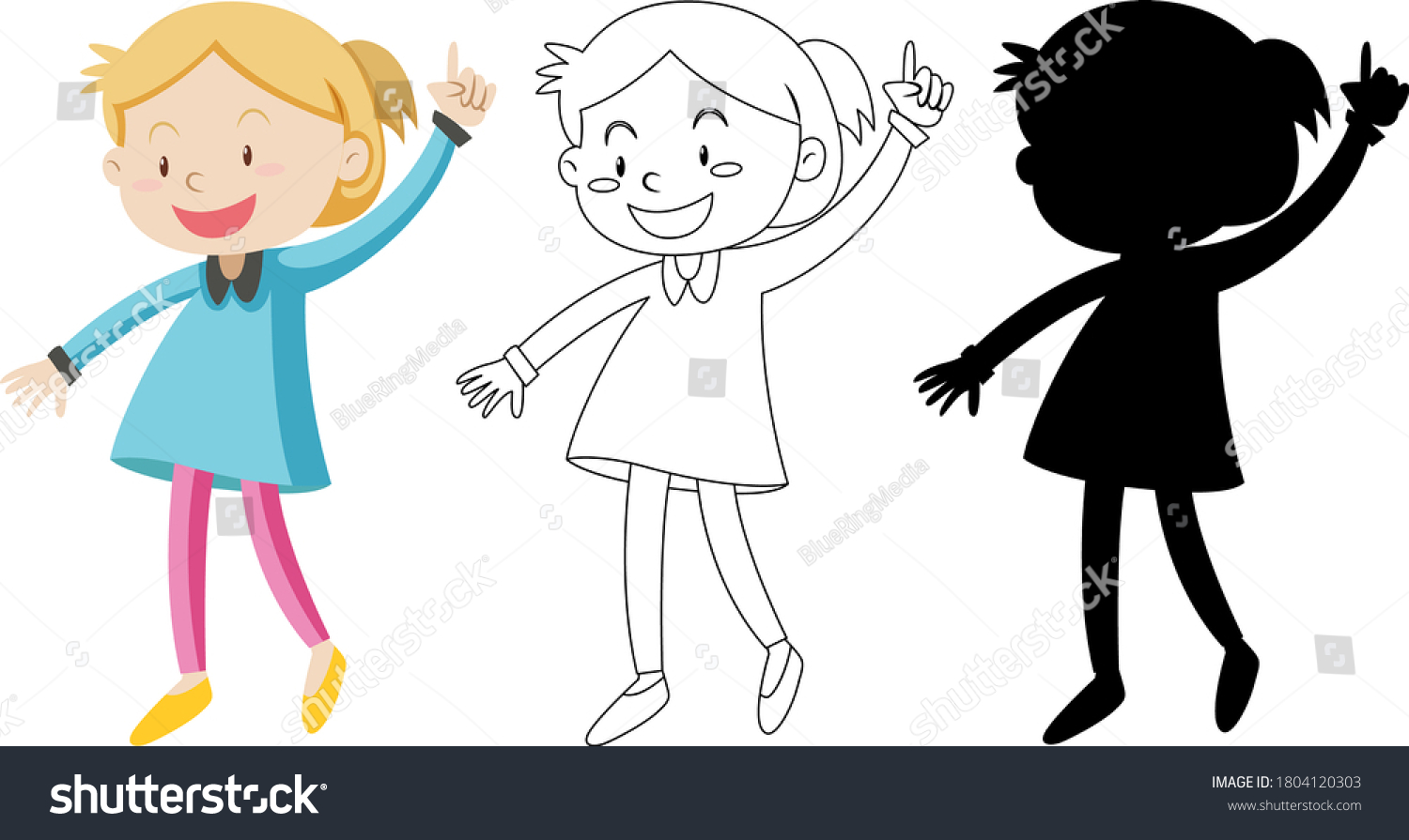 Happy Girl Outline Silhouette Illustration Stock Vector (Royalty Free ...