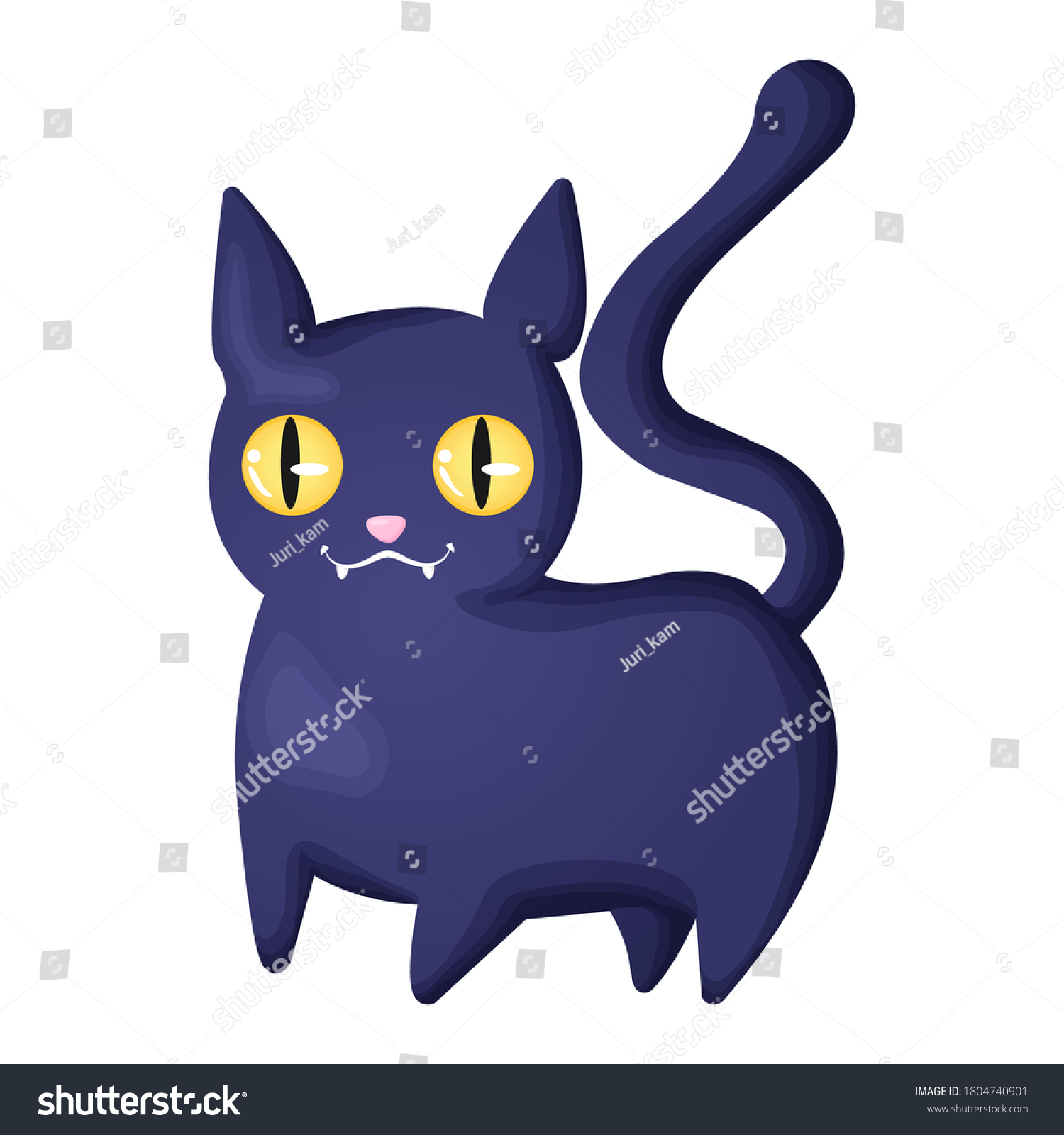 Cute Black Cat Smiling Muzzle Yellow Stock Vector (royalty Free 